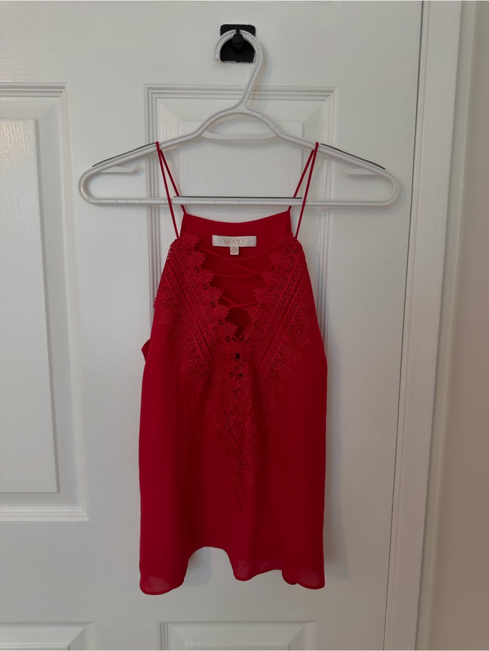 WAYF Red Lace-Front Halter Cami